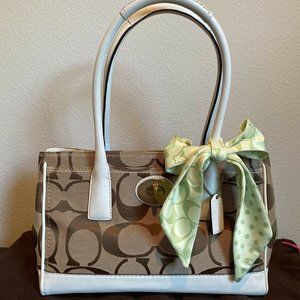 Coach Madeline Medium Signature Tote w/ Green Bow